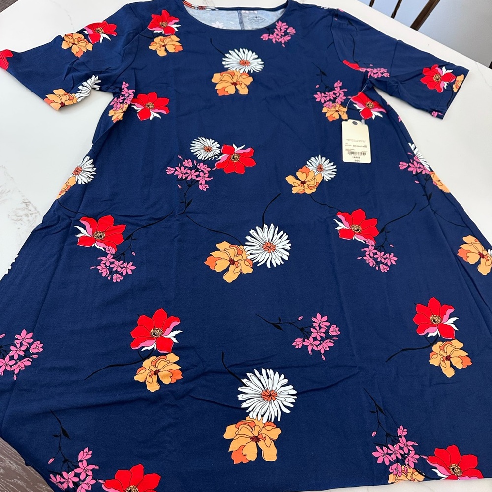 JCPenney Navy Dress with Red and Pink Floral Design